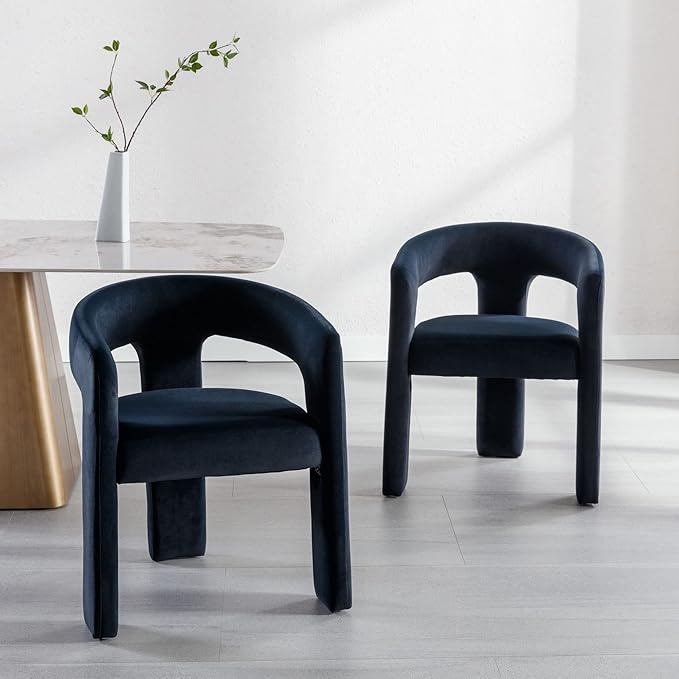 Set of 6 Modern Velvet Fabric Upholstered Dining Chairs with Open-Back, Cute Barrel Side Chairs Kitchen Armchair Accent Chairs for Dining Room Bedroom, Black