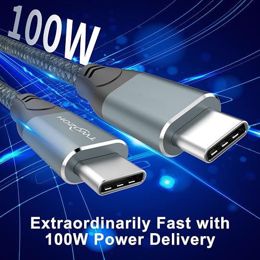 Twozoh USB C to USB C 3.2 Gen 2 Cable 20Gbps Data Transfer 100W PD Fast Charging 4K Video Output Monitor Cord (10FT Grey) 2-Pack