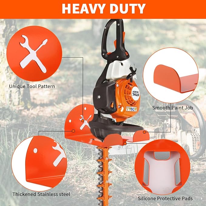 Upgraded Trimmer Rack Wall Mount - 8" Heavy Duty Weed Eater Hanger for Garage Wall Bracket, Garden Power Tool Holder Organizer Hooks for Grass Trimmer, Hedge Trimmer, Leaf Blower and Chainsaw, 2 Pack