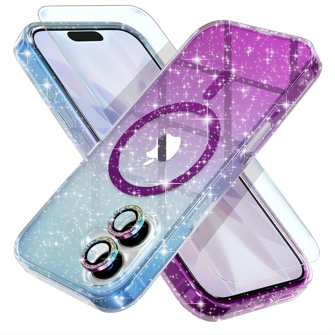 Choiche for iPhone 15 Pro Max Case Compatible with MagSafe Glitter Black | Women Girly Cute Glitter Sparkly Magnetic Phone Case with Diamond Camera Lens Protectors Military-Grade Drop Protection 6.7
