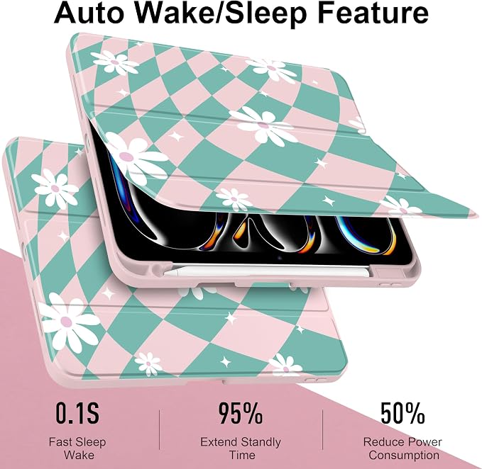 DONGKE for iPad Pro 11-Inch Case (M5 2025 / M4 2024) 6th/5th Generation [Auto Sleep/Wake &amp Pencil Pro Holder] Clear Acrylic Back Smart Trifold Stand Cover Bear &amp Cherry