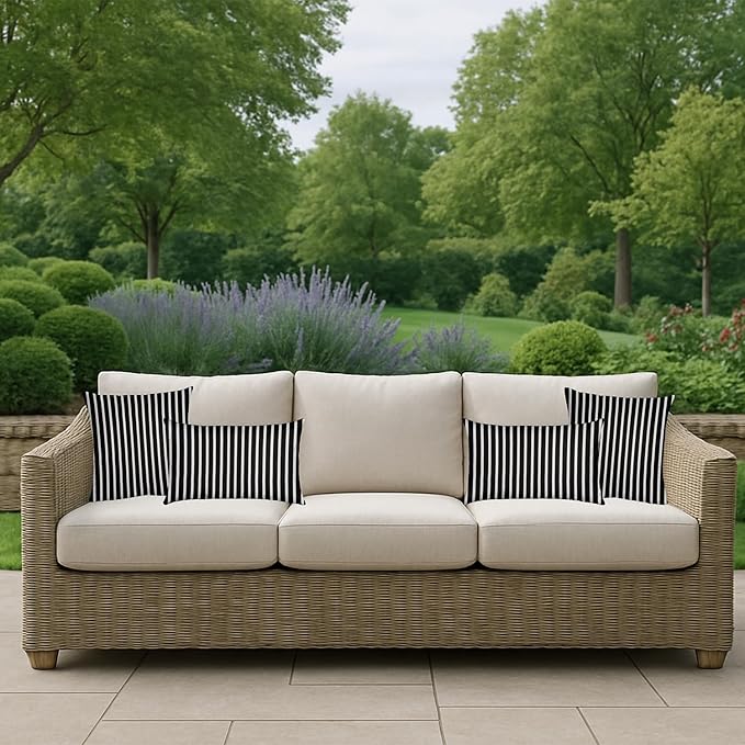 RSH DECOR: Sunbrella Square Throw Pillows Set of 2 | 20" x 20" | Water and Fade-Resistant Performance Fabric | Outdoor Pillow Covers with Down-Alternative Inserts | Shore Classic Black