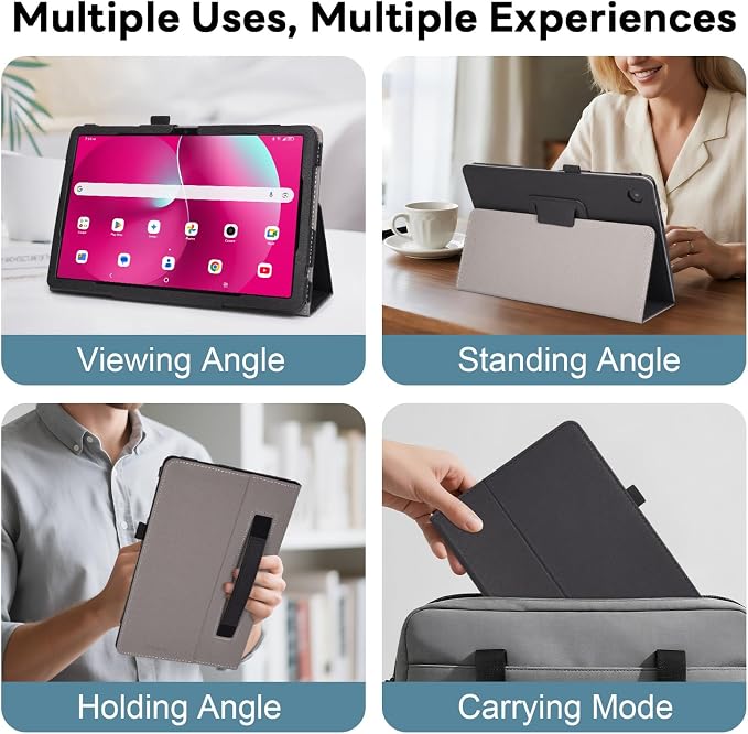 RSAquar Case for T-Mobile Revvl Tab 2 2025 Released 10.1 inch with Pen Loop Lightweight Folding Stand Cover with Hand Strap for Revvl Tab 2 Tablet Black