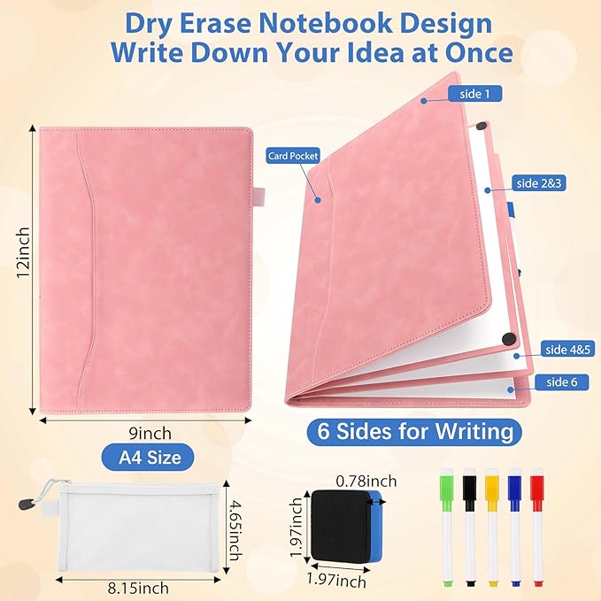 Feifeiya 6 Sides Dry Erase Notebook Portable Whiteboards Notebook 12"x9"(a4) Small Reusable Whiteboard Notepad Foldable Anti-ghosting Surface, Travel White Board for Office Study Meeting Planning