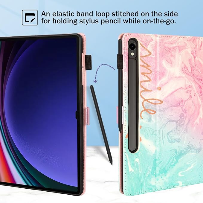 Dteck Wallet Case for Galaxy Tab S10+/S9+/S7 FE/S8+/S7 Plus 12.4 Tablet Premium PU Leather Folding Stand Auto Wake/Sleep Pen Holder Case with Hummingbirds