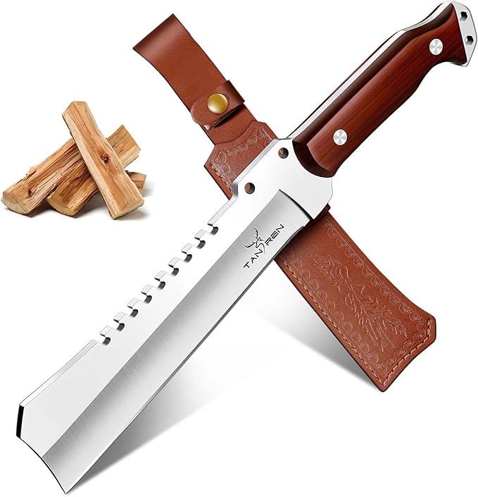 TAN REN Machete for Cutting Trees Heavy Duty, Survival Machete with Sheath for Yard Work, Full Tang Fixed Blade Knife with Wood Handle, Camping Machetes Heavy Duty, Clearing Brush and Gardening
