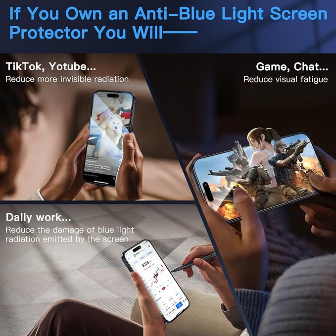 Uyiton Anti-Blue Light for iPhone 15 Plus Screen Protector | Unbreak-Glass Easy to Install Full Coverage Case Friendly Scratch Resistance 9H Tempered Glass Screen Protector 2 Pack