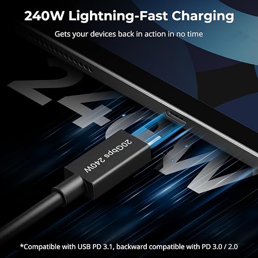 SMALLRIG USB-C Male to Female Data Cable (7.9 inch) 240W Fast Charging / 20Gbps Data Transfer for Camera Cages &amp L-Shaped Plates USB 3.2 Gen 2x2-5078