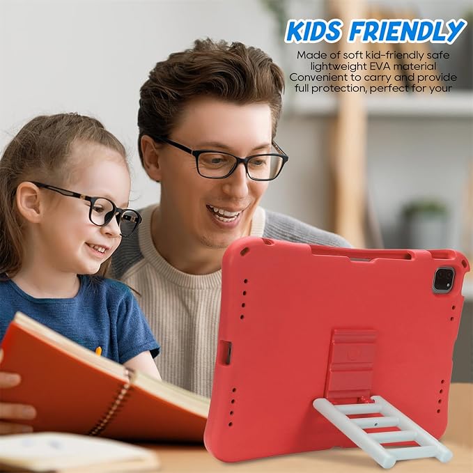 Kids Case for iPad Air 13 (2026/2025/2024) M4/M3/M2 &amp iPad Pro 13 2024 &amp iPad Pro 12.9 Cover 6th/5th/4th/3rd Gen (2022/2021/2020/2018) DIY Figures EVA Rubber Handle Stand Shockproof Bumper