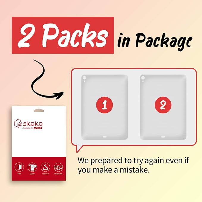 skoko [2 Pack] Transparent Matte Back Protector Compatible with iPad air 13 inch M4 M3 M2 6-7-8th Gen Released in 2024 2025 2026 Easy Installation Matte Clear Skin/Case-Friendly