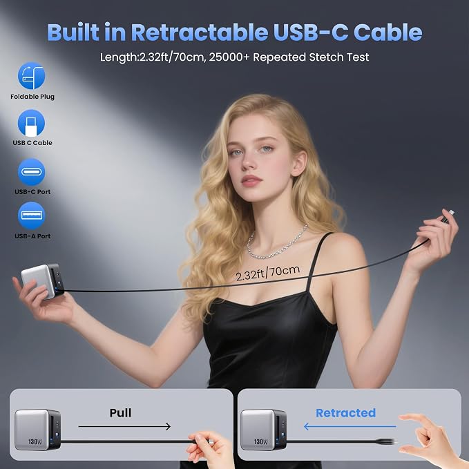 150W USB C Charger BlockGaN III Compact Foldable Wall Charger 3 Port Fast Charging StationPD QC PPS Portable USB C Hub 100W Laptop Adapter for MacBook Pro/AiriPadiPhone 17/ProGalaxy S24Dell etc