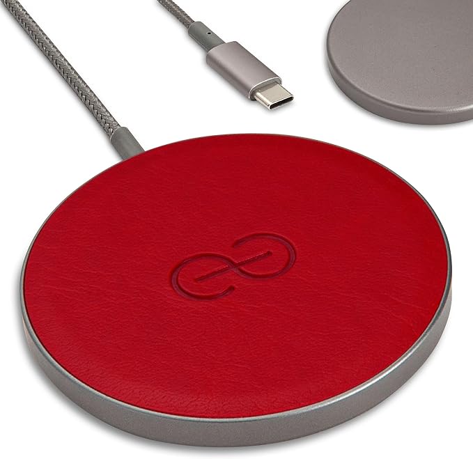 Dreem Empower Magnetic Wireless Charger Pad – Compatible with MagSafe for iPhone 17/16/15/14/13/12 &amp Qi-Certified Devices – Premium Vegan Leather [RED]