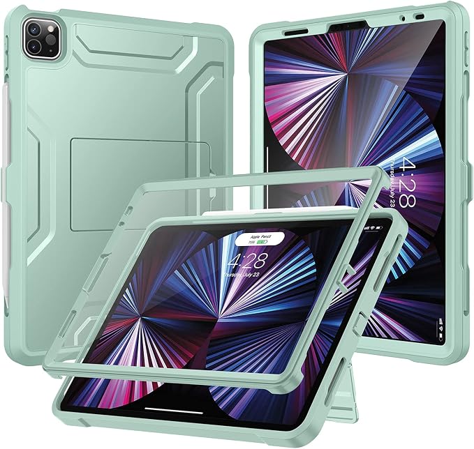Soke Case for iPad Pro 11 Inch 2022/2021/2020/2018/iPad Air 5th/4th GenerationBuilt-in Screen Protector - Support 2nd Apple Pencil Charging - Heavy Duty Rugged Protective Kickstand Case - Black