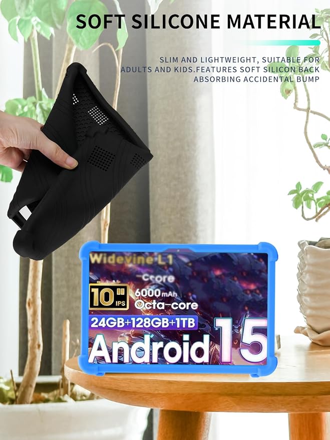 Case for Raemond K80 Tablet 10 Inch Android 15WUNIAK Hollow Back DesignHeat Dissipation Shockproof Lightweight Adjustable Kickstand Silicone Shell&ampKids Friendly Soft CaseBlack