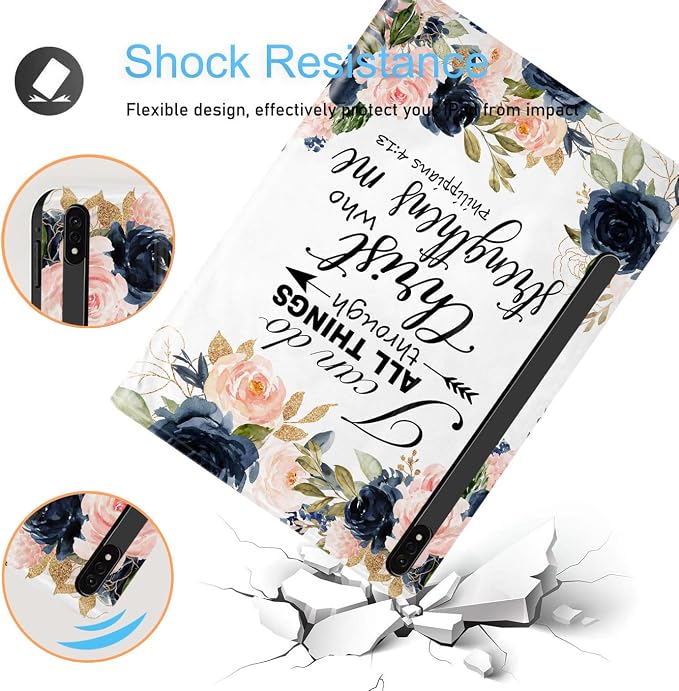 Case for Samsung Galaxy Tab S8 Plus 2022/S7 FE 2021/S7 Plus 2020 12.4 inch Ultra-Thin Multi-Angle Bracket Full Body Case with Wake/Sleep Function - Bible Phil 4-13 Floral