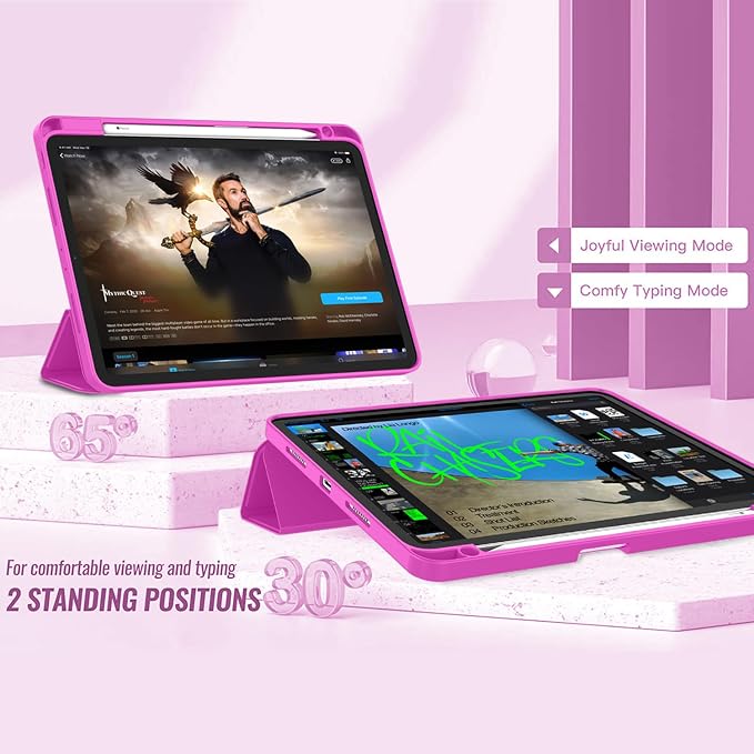 New iPad Pro 11 Inch Case 2022(4th Gen)/2021(3rd Gen)/2020(2nd Gen) with Pencil HolderSmart iPad Case [Support Touch ID and Auto Wake/Sleep] with Auto 2nd Gen Pencil Charging (Deep Pink)