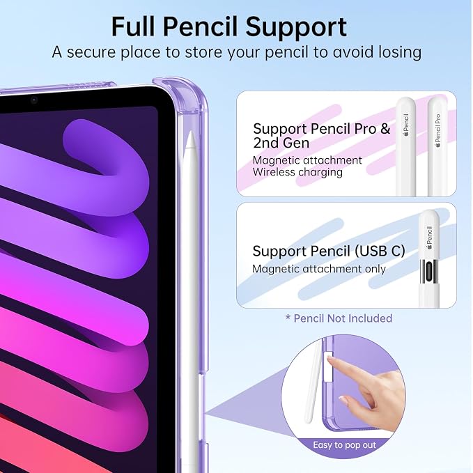 MoKo for iPad mini A17 Pro Case 8.3 Inch 2024 iPad mini 7th/6th Case 2021 | For iPad Mini Case with Pencil Holder Light Trifold Smart Protective Cover with Hard PC Translucent Back Shell Agave Gree