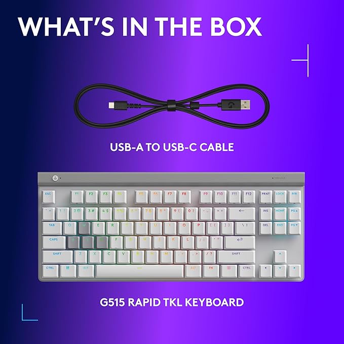 Logitech G515 Rapid TKL Low-Profile Wired Gaming Keyboard, Fully Customizable PC Gaming Keyboard with Analog Low-Profile Switches, Rapid Trigger, Ultra-Slim, for USB-A Port - White