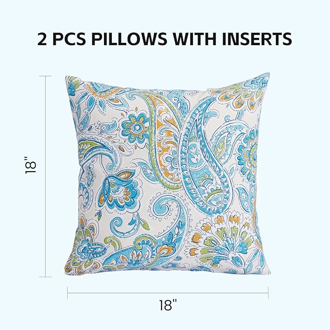 Throw Pillows Waterproof 18×18 Inch with Insert, Decorative Toss Pillows Set of 2, Rain-Proof, Fade Resistant for Patio Furniture, Sofa, Couch, Garden