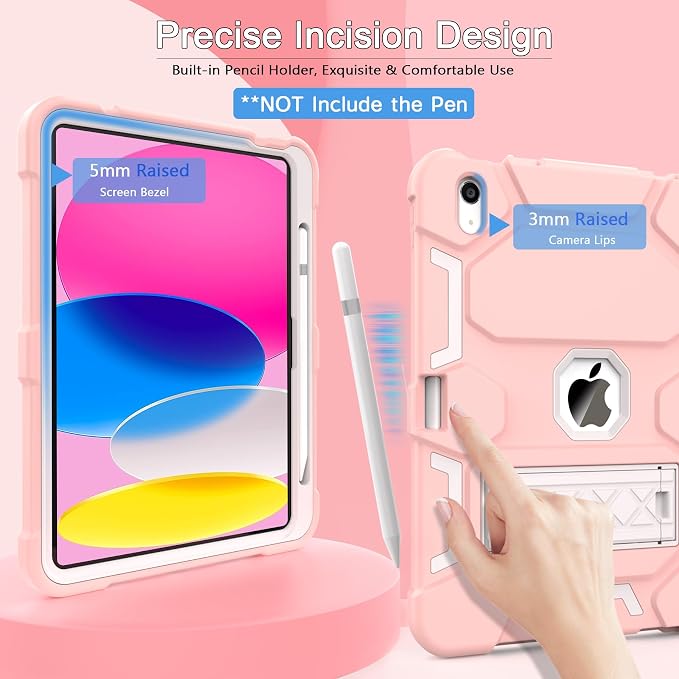 Case for iPad 11 11th Gen (A16) 2025 &amp 10th Gen 2022 10.9 Purple+Green | Kickstand | With Pencil Holder | Drop-Proof Silicone+Hard Shell | Raised Edge Protects Screen&ampCamera | Heavy Duty Pr