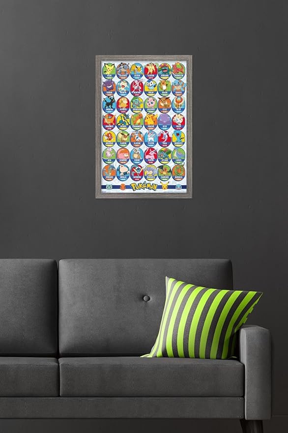 Pokémon: All-Time Favorites - Grid Wall Poster, 22.4L" x 14.7W", Barnwood Framed Version