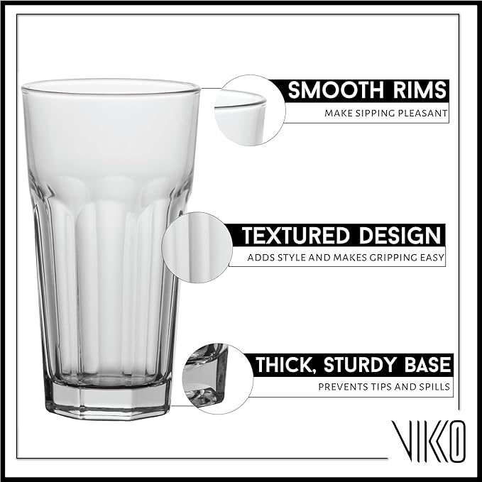 Vikko Drinking Glasses, Set of 12 Juice Glasses 9.5 Oz, Thick and Sturdy Kitchen Glasses, Dishwasher Safe Highball Glass Tumbler, Heavy Duty Cups, Water Glasses