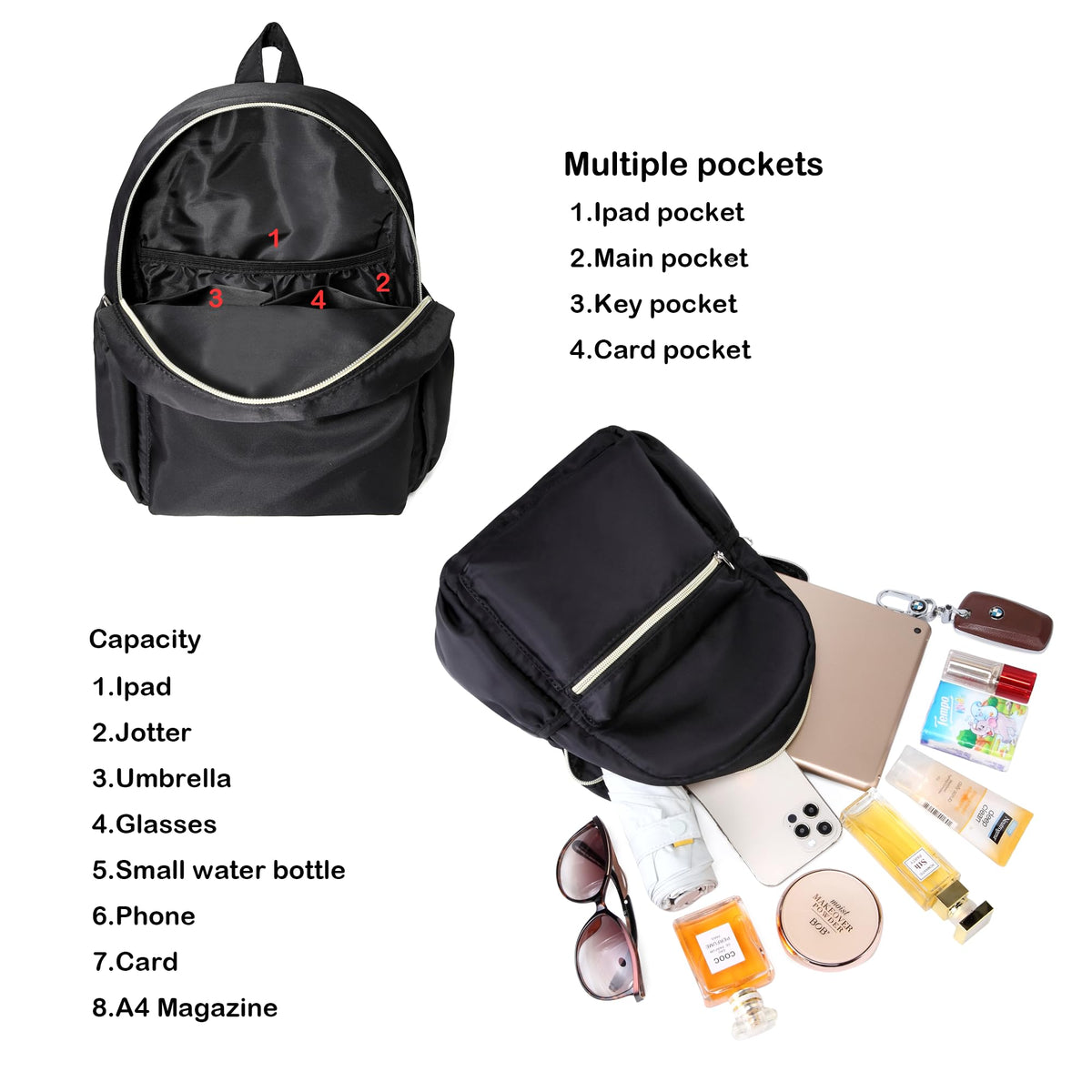 YiXiamo Cute mini tiny small lightweight water repellent pack bag backpack for grils children and adult (black)