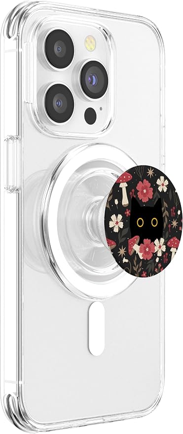 Black Cat Hiding in Forest Garden Flowers Cute Botanical PopSockets PopGrip for MagSafe
