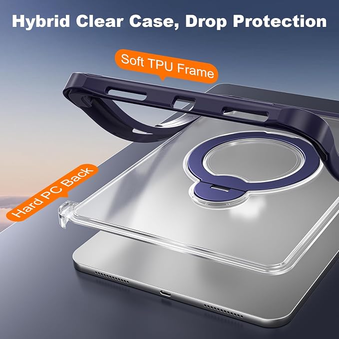 Dteck for Apple iPad 11 inch (A16 11th Gen) iPad 10.9 inch (10th Gen) Slim Clear Case with Kickstand Pencil Holder Reinforced Shockproof Corners Soft TPU Lightweight Protective Cover Transparent