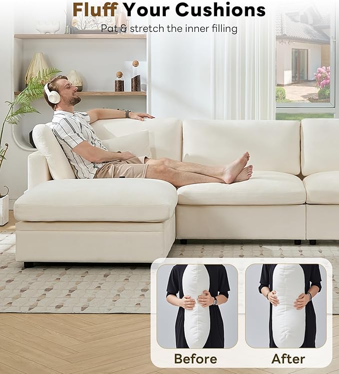 Tbfit Loveseat Modular Sectional Couch, Oversized 82" Comfy Cloud Sofa for Bedoom, Living Room, Washable Cover, Beige