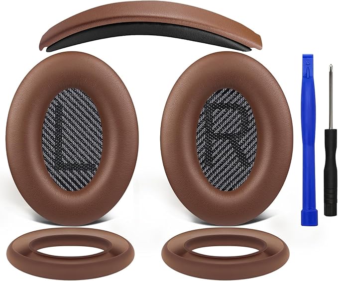 SOULWIT Ear Pads Cushions + Headband + Silicone Earpads Cover Protector, Replacement Kit for Bose QuietComfort 35 QC35, QC35 ii Over-Ear Headphones - Coffee