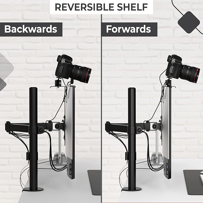 HumanCentric DSLR Monitor Mount Extra Large, Desk Camera Mounting, Light Webcam, Microphone Shelf for Monitor VESA Arm, Replace Clamp Tripods, 100x100mm Patterns, Aluminum, Hardware Included