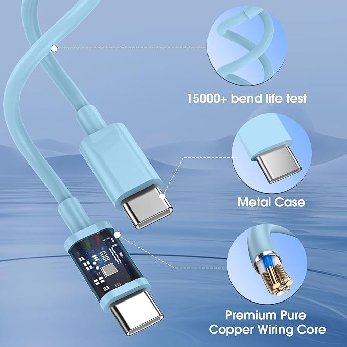 iPhone 17/16/15 Pro/Pro Max Charger Dual Port USB-C Wall Charger with PD 40W &amp QC 20W Fast Charging 10FT USB-C Cable for iPhone iPad Pro MacBook M1/M2/M3 Android Blue