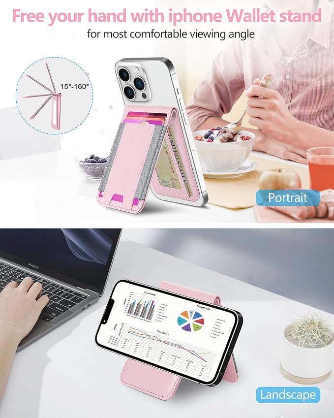 ExtreLife 2-in-1 Magsafe Wallet Adjustable Stand Open ID Window Magnetic Wallet for iPhone 17/16/15/14 Pro Max/14 Pro/14 Plus/13/12 Series 9 Cards Holder Vegan Leather Black