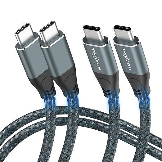 Twozoh USB C to USB C 3.2 Gen 2 Cable 20Gbps Data Transfer 100W PD Fast Charging 4K Video Output Monitor Cord (10FT Grey) 2-Pack