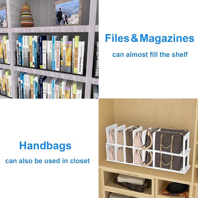 Adjustable Vertical File Sorter Sturdy Plastic Expandable Upright File Holder, Desktop Binder Organizer, Home School Office Organization Bookshelf Divider, Assemble Easily Endlessly, White