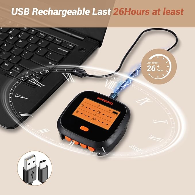 INKBIRD WiFi Meat Thermometer IBBQ-4T, Wireless BBQ Thermometer for Smoker