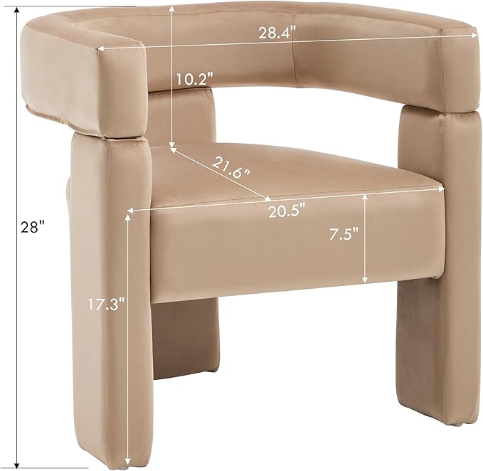 Khaki Dining Chairs Set of 4, Upholstered Velvet Barrel Chairs with Arms Comfy Side Chairs for Living Room/Dining Room/Reception