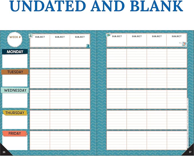 Carson Dellosa Let's Explore Teacher Planner 2025-2026, Undated 8" x 11" Lesson Plan Book With Retro Stickers, Class Schedule, Weekly Calendar, Classroom Must Haves, Homeschool and School Supplies
