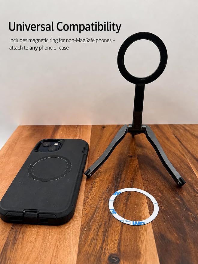 MagSafe Magnetic Foldable Phone Tripod for iPhone &amp Android | Strong magnetic hold • Pocket size • Foldable design • FaceTime • Video recording • Selfie grip • Travel stand • Desk stand