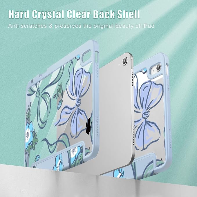 Mektron Case for 2026 iPad Air 11 inch M4 8th (M3 2025 7th /M2 2024 6th) Compatible with iPad Air 10.9 (2022 5th Gen /2020 4th Gen) Shockproof Clear Shell Blue Bows &amp Flowers