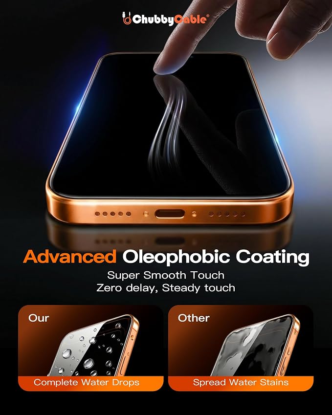 chubbycable 2PCS ChubbyShield Ultra for iPhone 17 360 Privacy Screen Protector Anti-spy Screen Protector Privacy Glass with Ultra-easy Install Box Auto Dust-Elimination &amp Bubble Free