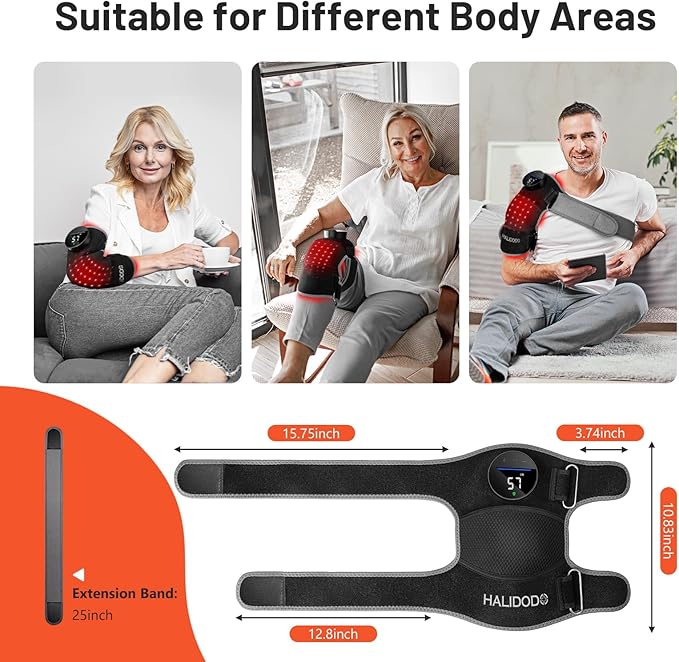 HALIDODO Red Light Therapy & Vibration Massage Knee Brace - Wireless Rechargeable Controller, 660nm & 850nm Red Light Therapy Heated Device for Knee/Joint/Elbow/Shoulder.