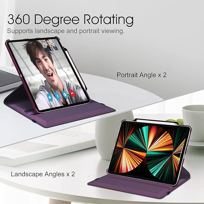 Fintie Rotating Case for iPad Pro 12.9-inch 6th/5th/4th/3rd Generation | 360° Swivel Stand Landscape &amp Portrait Viewing Shockproof Protective Cover Pencil Holder Auto Sleep/Wake Black
