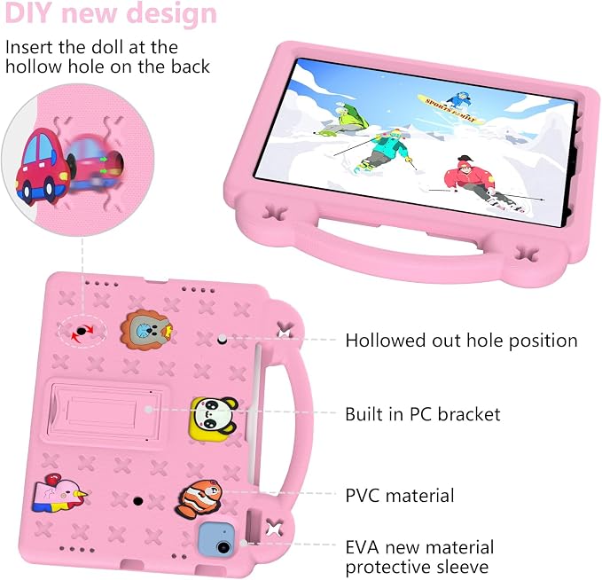 Kids Case for iPad Air 13 (2026/2025/2024) M4/M3/M2 &amp iPad Pro 13 2024 &amp iPad Pro 12.9 Cover 6th/5th/4th/3rd Gen (2022/2021/2020/2018) DIY Figures EVA Rubber Handle Stand Shockproof Bumper