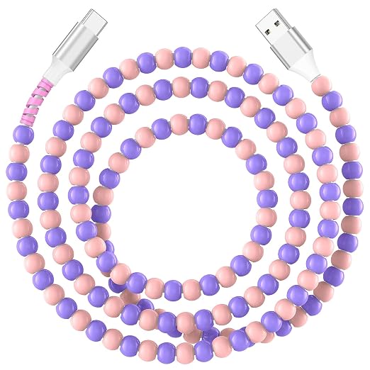 Jelanry 3FT USB-A to USB-C Fast Charging Cable Beaded &ampData Sync Women Girl | Cute kawaii beaded cable for iPhone 17/16/15 Samsung S26/S25/S24 Pixel iPad Fast charge for daily use office &amp tra