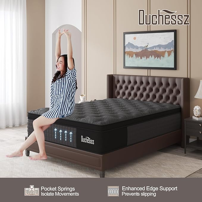 Twin Mattress, 14 Inch Hybrid Mattresses Black with Gel Memory Foam and Individually Pocket Innerspring Euro Top Medium Firm for Motion Isolation, Edge Support