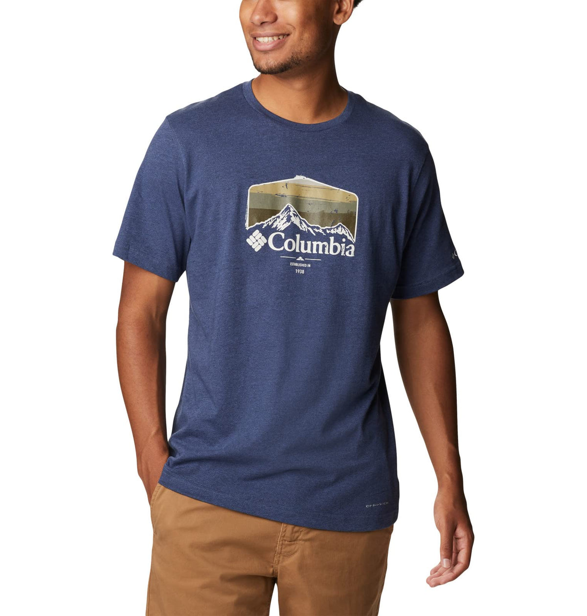 Columbia Men's Thistletown Hills Graphic Short Sleeve, Dark Mountain Heather/Hikers Graphic, Medium