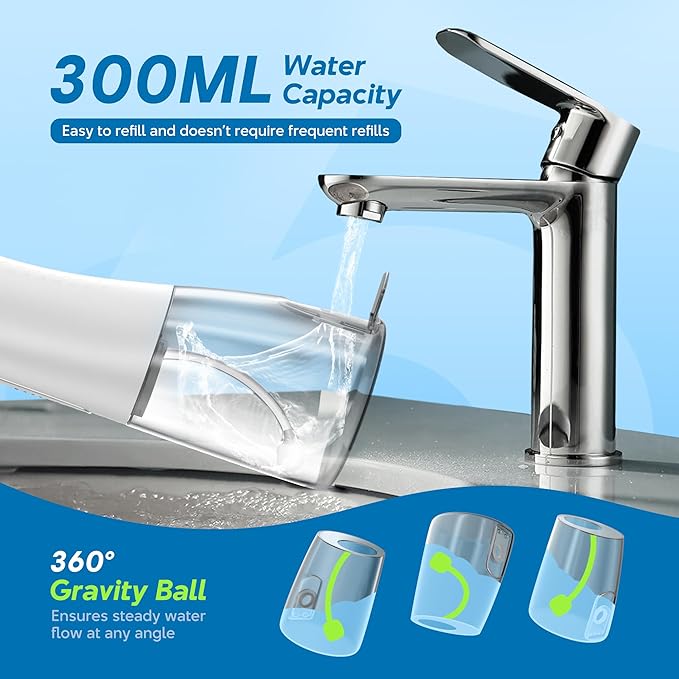 DIONIK Water Flosser Cordless for Teeth, Rechargeable & Portable Water Flosser for Adults, Electric Oral Irrigator with 5 Modes, IPX7 Waterproof, 300ML Tank for Braces, Gum Care & Travel
