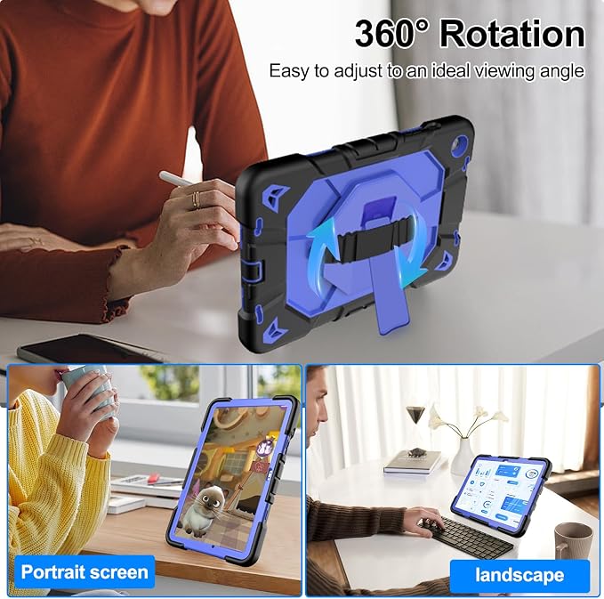 Heavy Duty Shockproof Case for Samsung Galaxy Tab A9+ Plus 11 2023 (SM-X210/X216/X218) [Dual Front Frame] with/No Screen Protector 360 Rotating Stand Hand &amp Shoulder Strap (Black/Black)